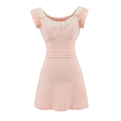 Pink Lace - Collar Mini Dress