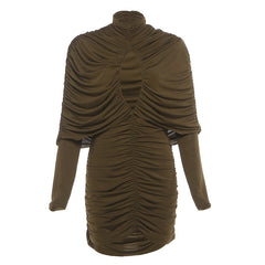 Mock-Neck Ruched Overlay Cutout Mini Dress