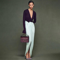 Long Sleeve Twisted Waist Two-Tone Maxi Dress