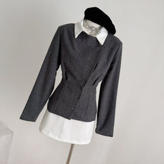 Tailored Wool Blend Blazer White Collar Beret Look