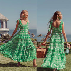 Playful Green Plaid Layered Dress
