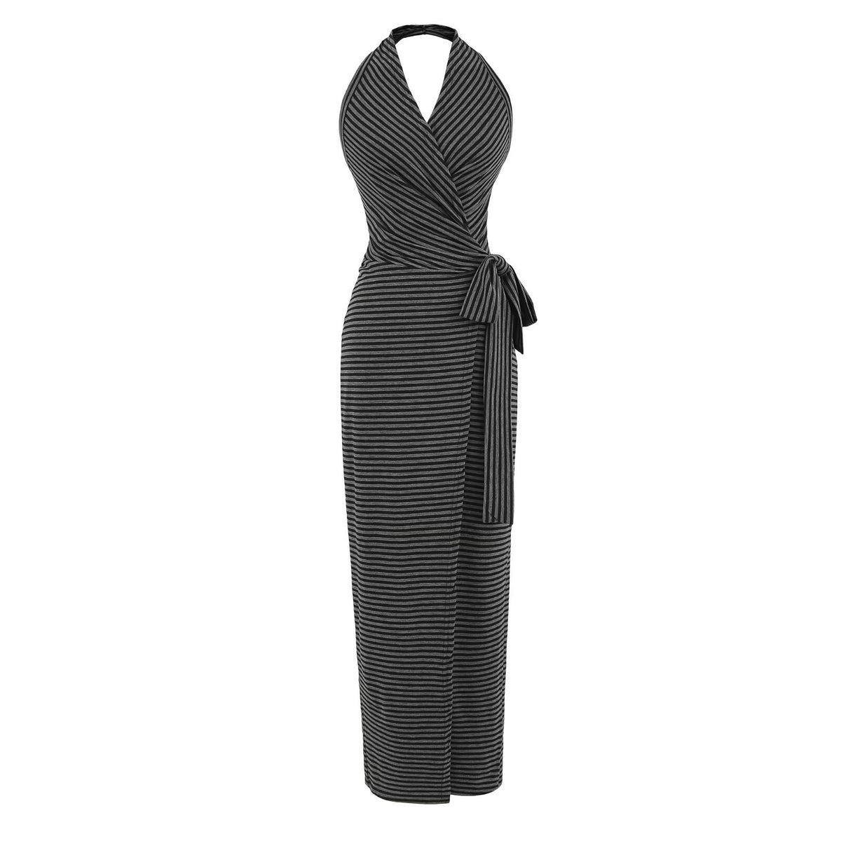 Striped Halter Tie-up Wrap Dress
