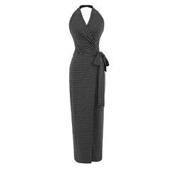Striped Halter Tie-up Wrap Dress