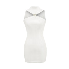 Beige Knit Cut - Out Mini Dress