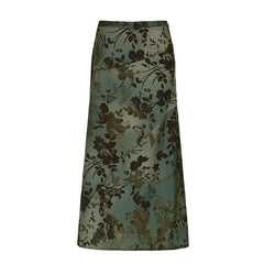 Green Floral Asymmetrical Midi Skirt