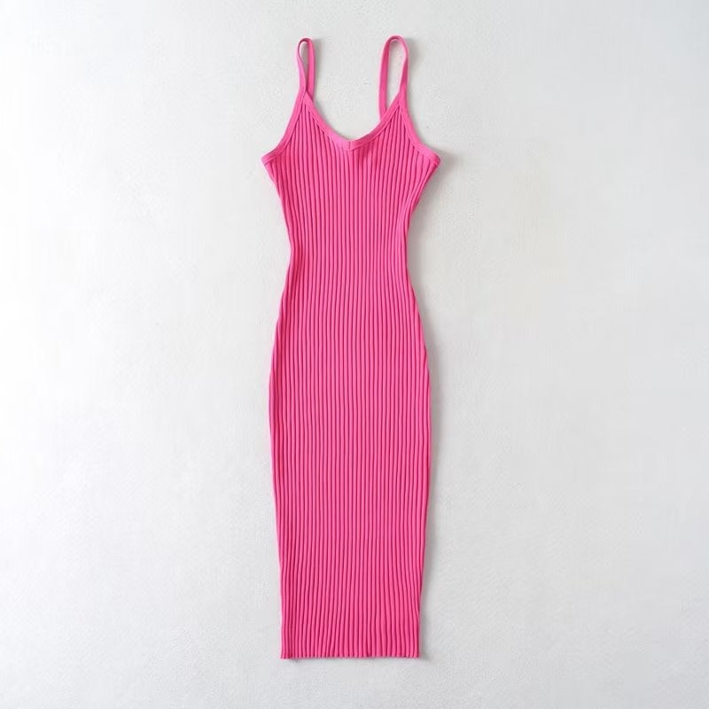 Elegant Spaghetti Strap Knit Bodycon Dress