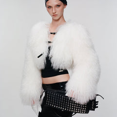Shaggy Faux Fur Buckle-Front Bolero Jacket