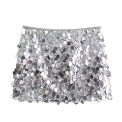 Silver Sequin Mini Skirt