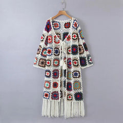 Vintage Crochet Patchwork Fringe Cardigan