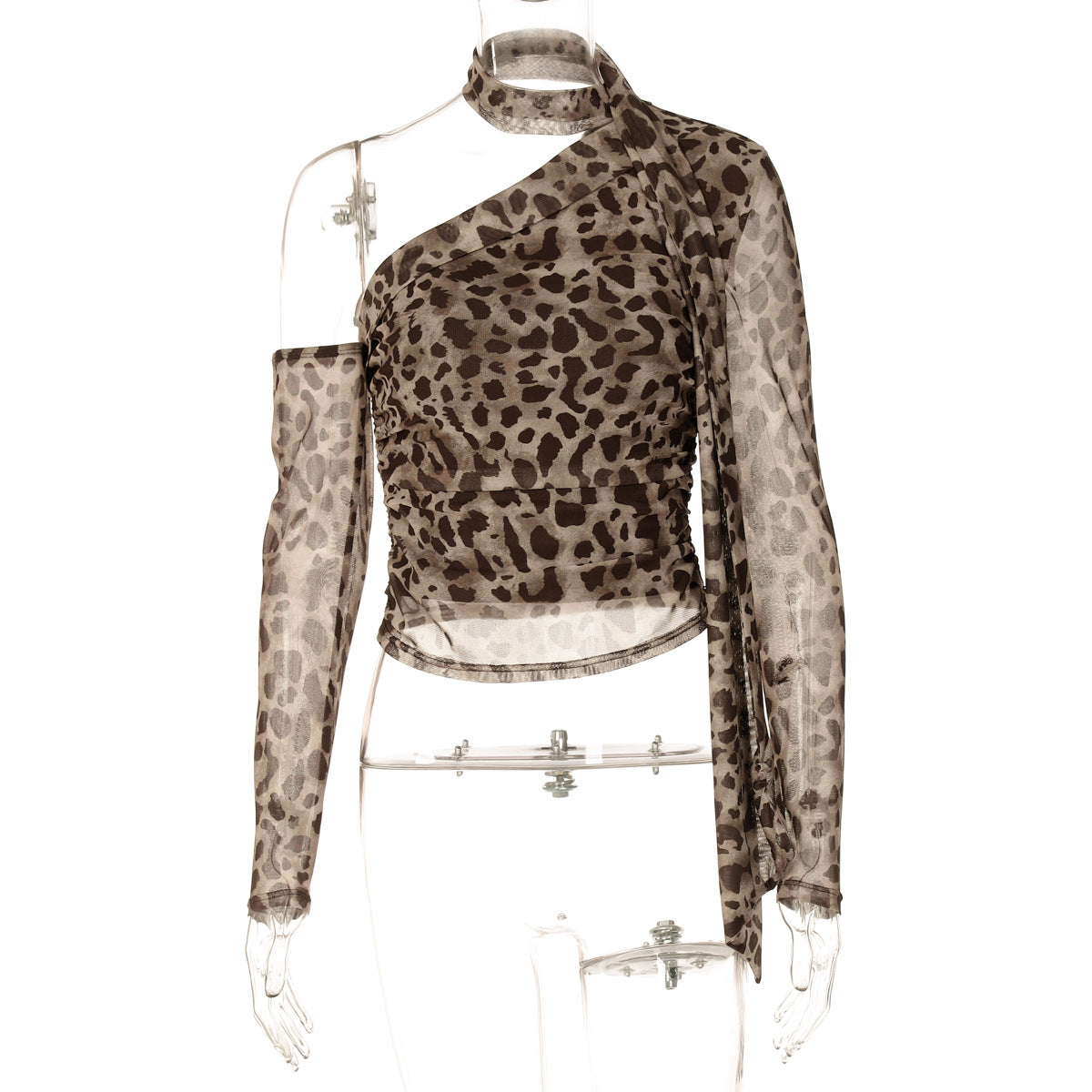 Asymmetric Mesh Leopard Top