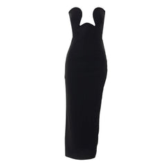 Black Sculptural Elegant Cutout Strapless Gown