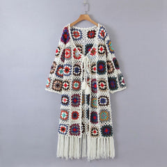 Vintage Crochet Patchwork Fringe Cardigan