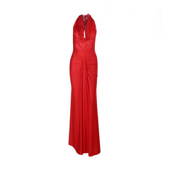 Backless Halter Neck Satin Gown