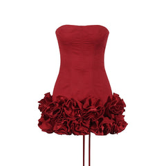 Sexy Off-Shoulder 3D Flower Stitching Tube Top Dress