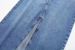 Vintage Blue A-Line Slit Denim Skirt