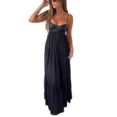 Faux Leather Bustier Tiered Maxi Dress with Pleated Skirt