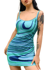 Retro Marbled Halter Knit Bodycon Dress