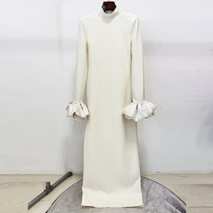 Floral Sleeveless Bodycon Long Dress with Beaded Accents