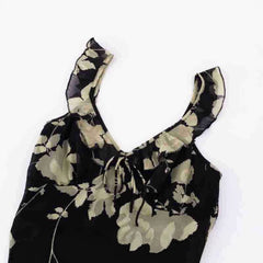 Floral Black Ruffle Midi Dress