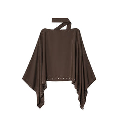 Asymmetric Rhinestone-Trimmed Scarf Neck Poncho
