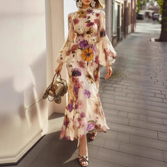 Mock Neck Long Sleeve Floral Maxi Dress