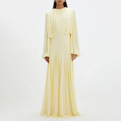 Bohemian Long-Sleeve Pleated Maxi Dress