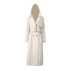 Hooded Double-Breasted Long Trench Coat with Belt