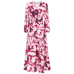 Pink Ink-Pattern Belted Flowing Gown