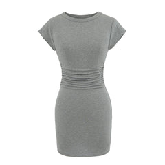 Chic Grey Ruched Bodycon Dress