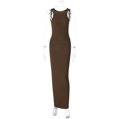 Minimalist Brown Slim Ribbed Tank Dress