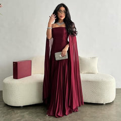 Off-the-Shoulder Long-Sleeve Pleated Maxi Dress