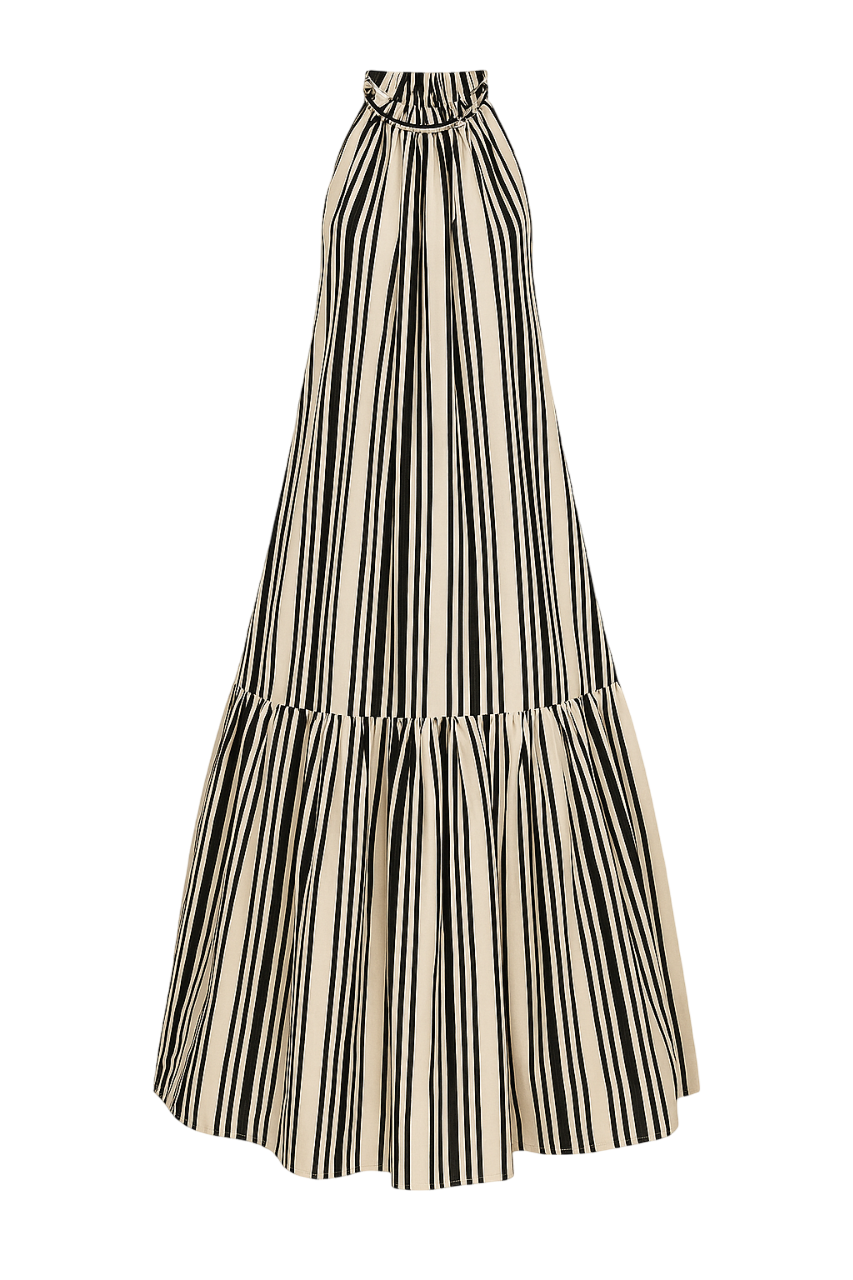 Monochrome Vertical Stripe Halter Maxi Dress