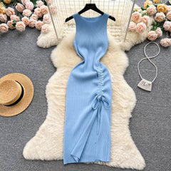 Asymmetrical Drawstring Slit Waist Skirt