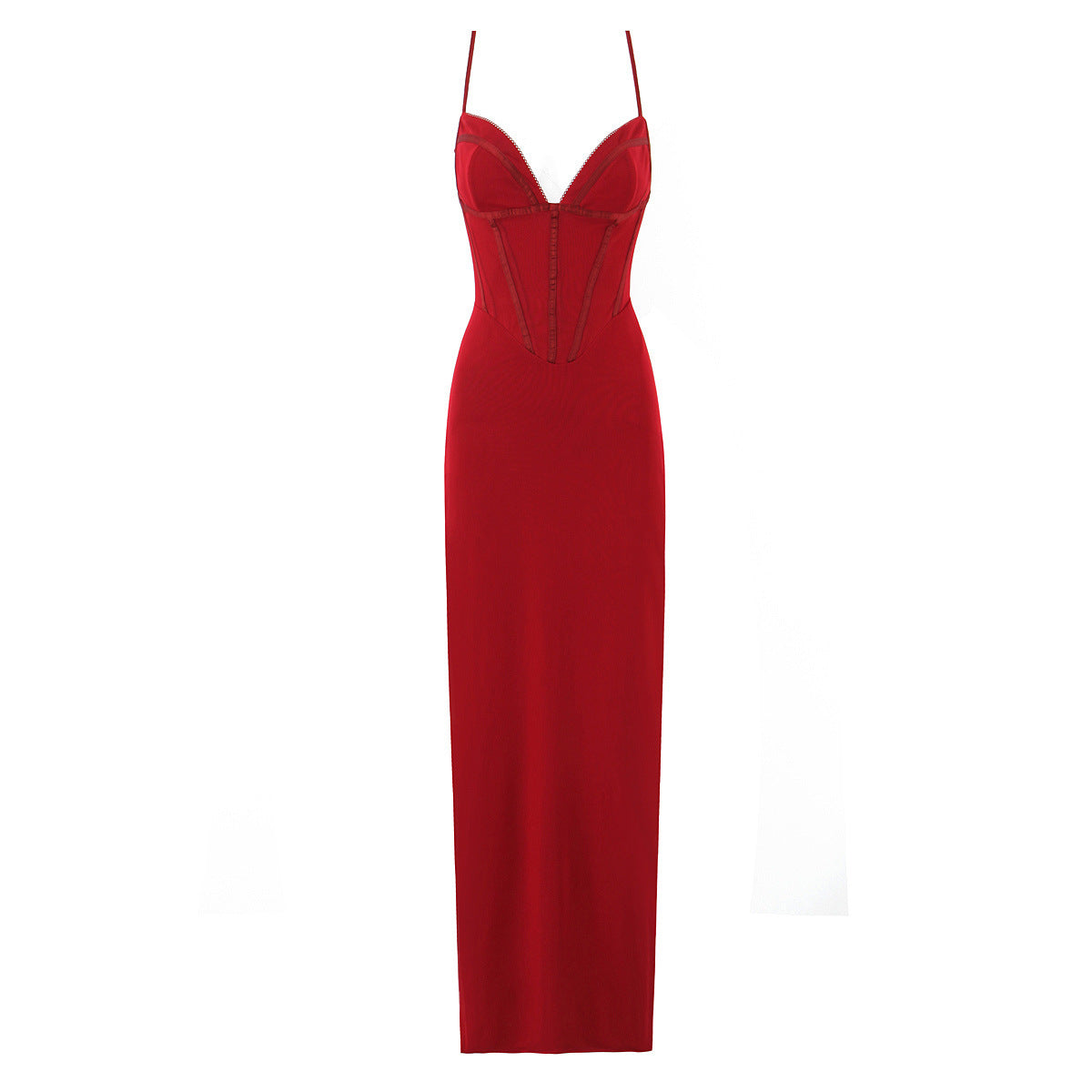 Elegant Satin Red Spaghetti Strap Dress