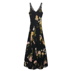 Floral Print V - Neck Holiday Dress