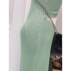 Mint Ribbed Cut-Out Waist Knit Midi Dress