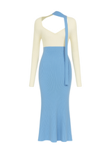 Two-Tone Ribbed Dress with Scarf Neck Detail