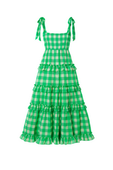 Playful Green Plaid Layered Dress