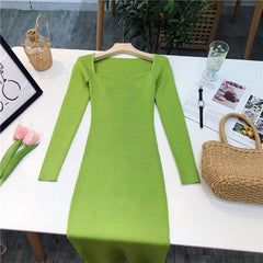 Elegant Minimalist Ribbed Knit Bodycon Dress