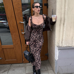 Leopard Print Ruffle Strap Dress