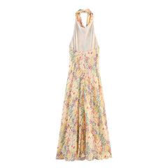 Halter-Neck Floral Print Maxi Dress