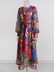 Bohemian Multicolor Abstract Chiffon Maxi Dress
