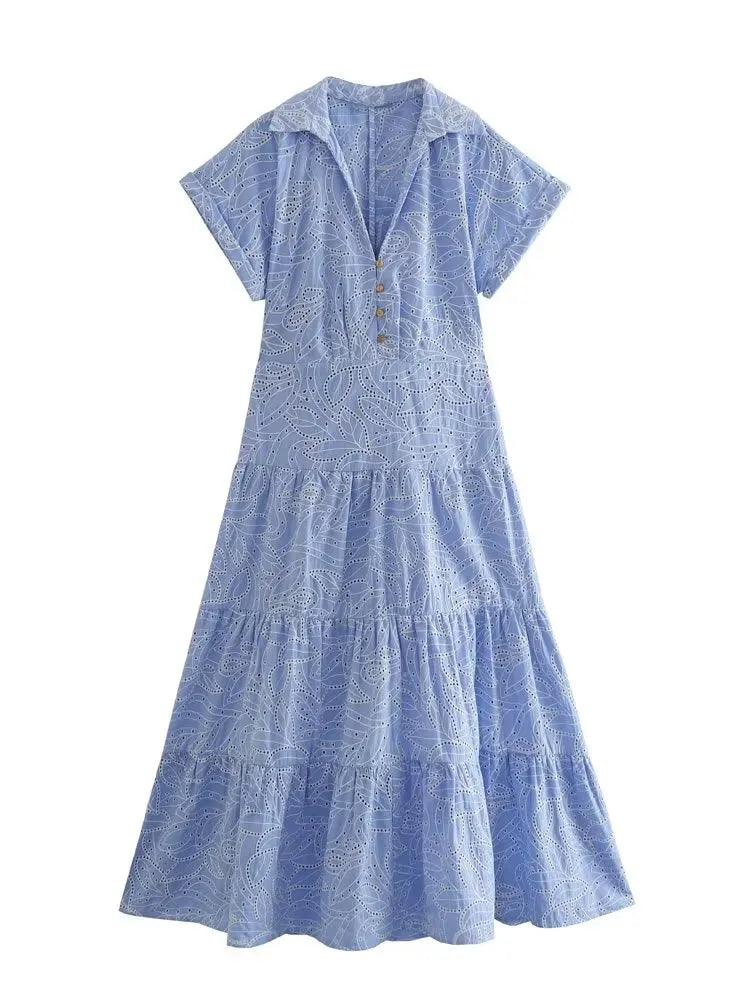 Breezy Buttoned Tiered Picnic Dress