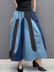 Retro Patchwork Wide-Leg Denim Pants