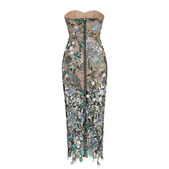 Sexy Tube Top Embroidered Bodycon Dress