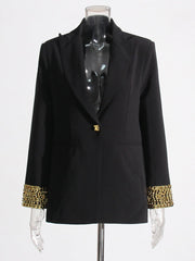 Black Structured Blazer with Gold Embellished Cuffs
