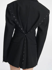 Oversized Notch Lapel Blazer with Hook-and-Eye Sleeve Details
