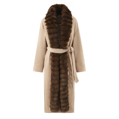Long Belted Coat with Contrast Faux Fur Trim