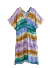 Tie-Dye Watercolor V-Neck Flowing Dress