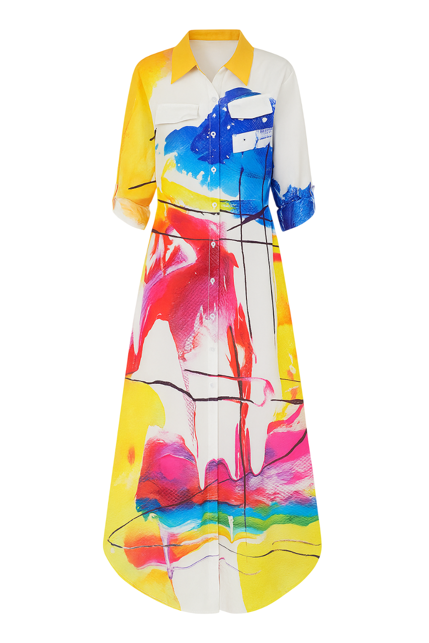 Multicolor Brushstroke Art Shirt Dress